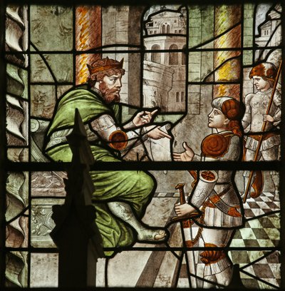 Vindu som viser Diocletian som beordrer Saint Sebastians forfølgelse (farget glass) av French School