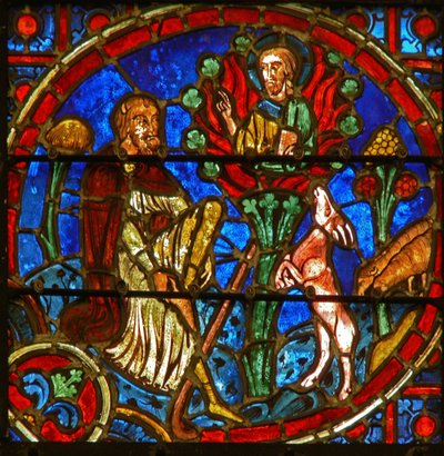 Vindu som viser Moses og den brennende busken av French School