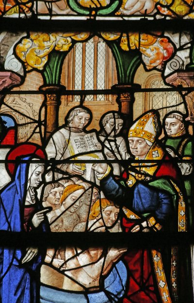 Vindu som viser Saint Mary Magdalene: greven av Provence og hans kone blir døpt av French School