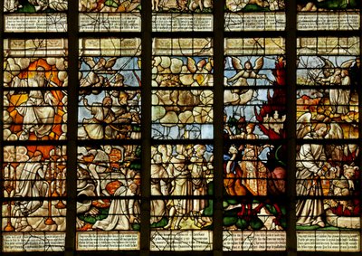 Vindu som viser scener fra Åpenbaringsboken (farget glass) av French School