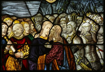 Vindu som viser sviket i Getsemene (farget glass) av French School