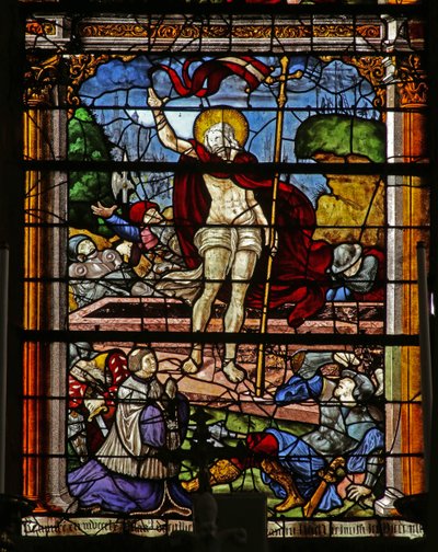 Vindu som viser oppstandelsen (farget glass) av French School