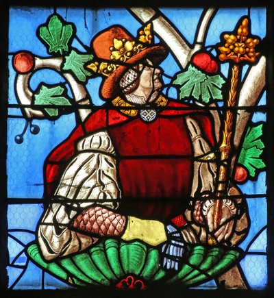 Vindu som viser Jesse-treet (for det meste moderne) (farget glass) av French School