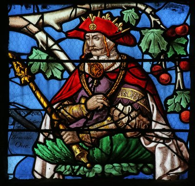 Vindu som viser Jesse-treet (for det meste moderne) (farget glass) av French School