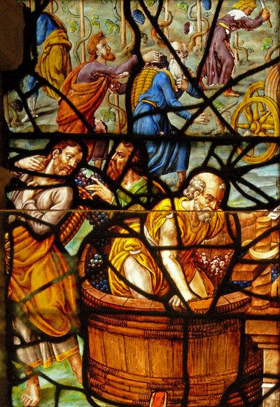 Vindu i Charnier (w.11) som viser en detalj fra Mystic Wine Press av French School