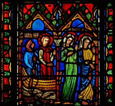 Vindu n1-C som viser en scene fra livet til Maria Magdalena - hun ankommer Marseilles av French School