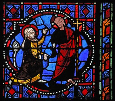 Vindu w02 som viser en oppstandelsesscene: Noli Me Tangere av French School