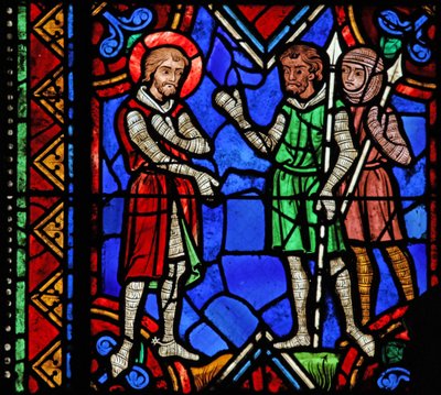 Vindu w06 som viser St. Julian av Brioude i Diokletians hær av French School