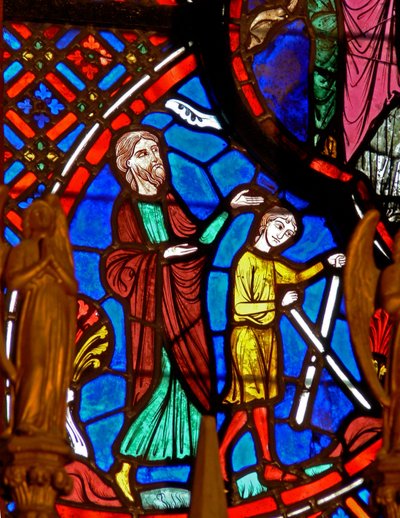 Vindu w0 som viser Abraham og Isak av French School