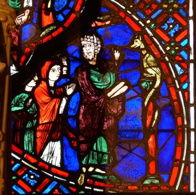 Vindu w0 som viser Moses og den kobberslange av French School