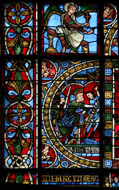 Vindu w0 som viser Nero beordrer martyrdommene til St. Peter og St. Paul av French School