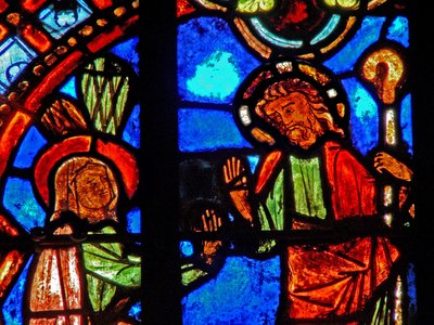 Vindu w0 som viser en oppstandelsesscene: Noli Me Tangere av French School