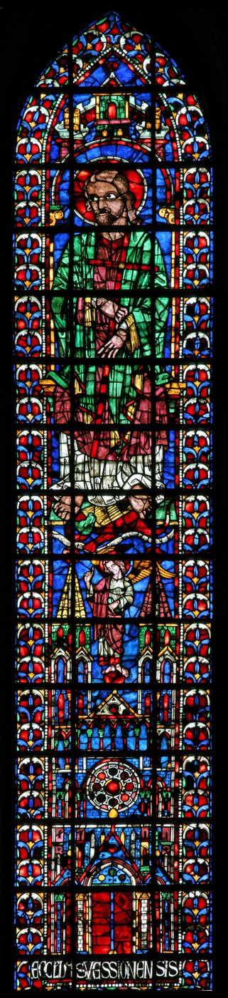 Vindu w102 som viser St Andrew og kirken Soissons av French School