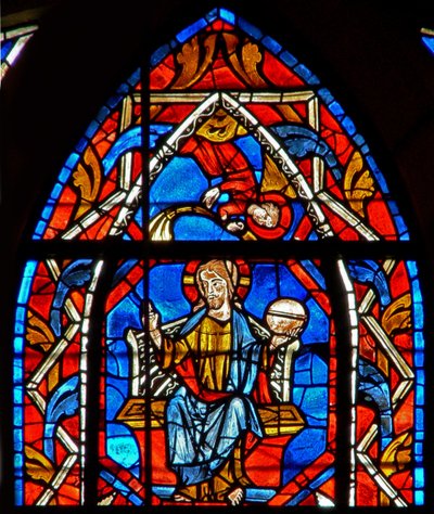 Vindu w107 som viser Kristus i herlighet av French School