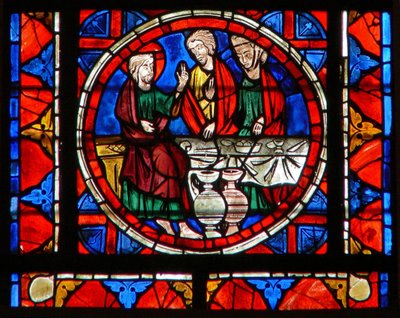 Vindu w109 som viser en scene fra livet til Maria Magdalena - ved måltidet på Simons sted av French School