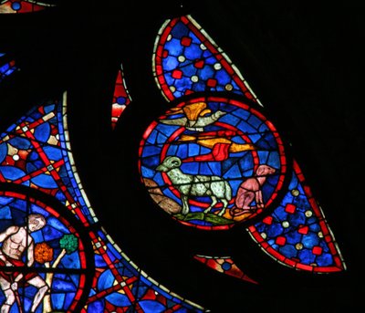 Vindu w115 som viser skapelsen av fuglene og dyrene av French School