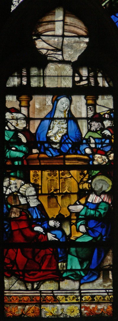 Vindu w125 som viser en scene fra Maria Magdalenas liv - helgenen som forkynner av French School