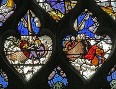 Vindu w12 som viser Jesus som går på vannet med St Peter av French School