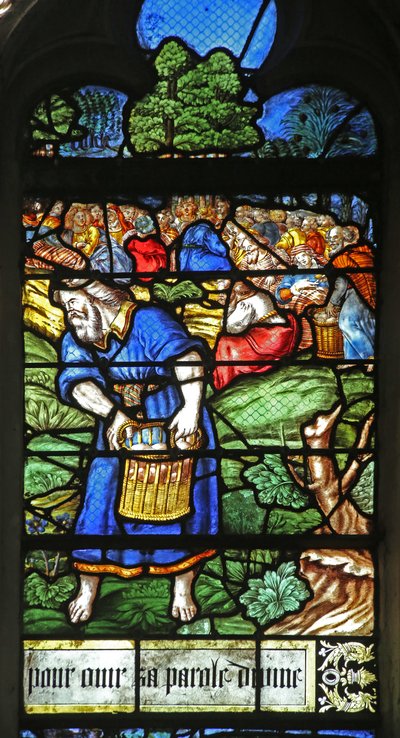 Vindu w12 som viser en detalj fra Miracle of the Feeding of the 5000 av French School