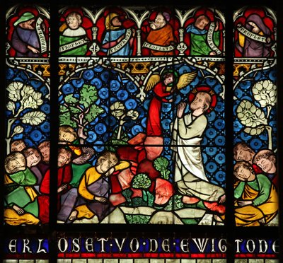 Vindu w12 som viser lidelsen i Getsemane-hagen av French School