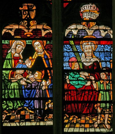 Vindu w132 som viser Mary Salome? St Anne, Maria og Kristus av French School