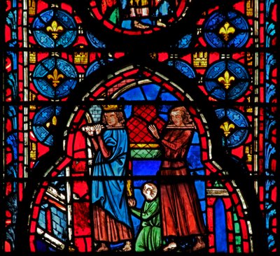 Window w15 St Louis - og Robert dArtois bærer relikviene til Sens av French School