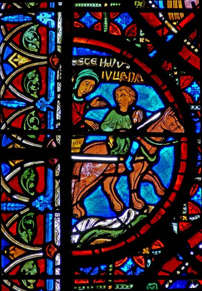 Vindu w15 som viser historien om St Stephens relikvier: relikviene er ført til Konstantinopel av French School