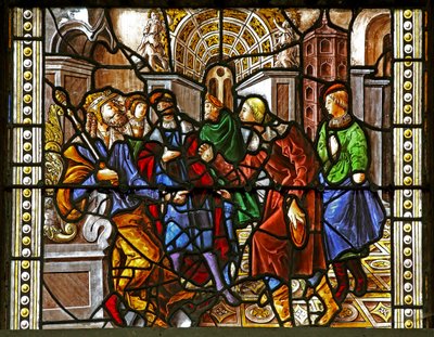 Vindu w16 som viser St. Thomas i India er invitert til bryllupet til Pelagius blir slått av en tjener - som igjen blir spist av en løve. En hund bringer inn tjenerens arm av French School