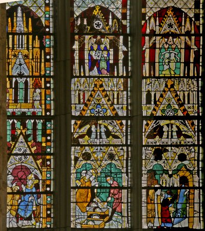 Vindu w17 som viser scener fra St Stephens liv og historien om hans relikvier. av French School