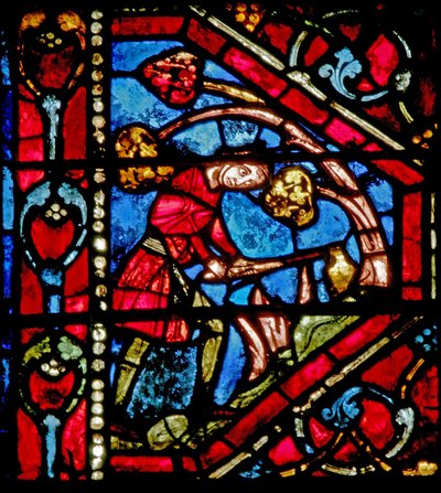 Vindu w19 som viser historien om Noahs ark: Noah planter vintreet av French School
