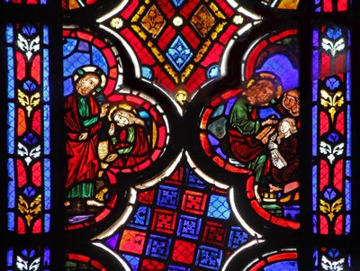 Vindu w1 som viser Jesus med Marta og Maria Magdalena av French School