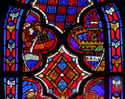 Vindu w1 som viser en scene fra livet til Maria Magdalena - helgenen - reiser til Marseille av French School