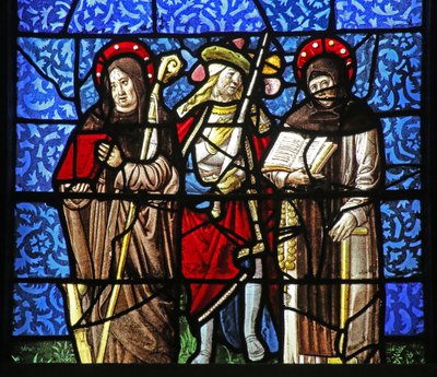 Vindu w20 som viser St Dominic og St Francis med en chevalier som holder et sverd av French School