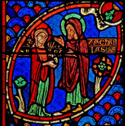 Vindu w20 som viser Zacharias og Elizabeth, foreldrene til døperen Johannes av French School