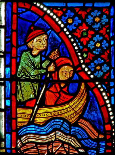 Vindu w21 som viser St. Mary den egyptiske passerer elven og begynner bot av French School