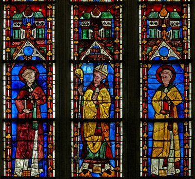 Vindu w21 som viser St Sylvester med giveren Jean de Bernieres; St Protais av French School