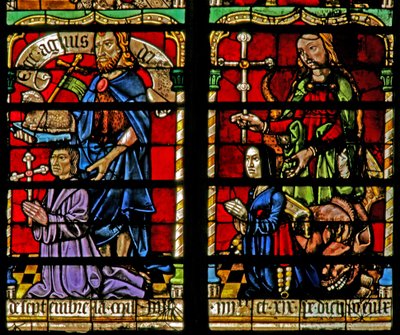 Vindu w236 som viser en giver - Jean Corart og kone med St John Baptist og St Catherine av French School