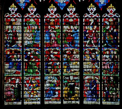 Vindu w236 som viser scener fra historien om Daniel av French School