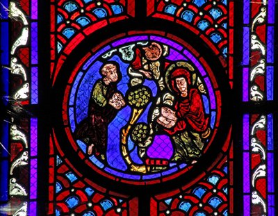 Vindu w2 som viser en scene fra livet til Maria Magdalena - helgenen i Provence av French School