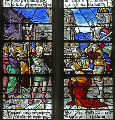 Vindu w2 som viser St. Foys død (glassmaleri) av French School