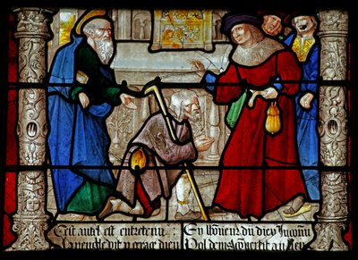 Vindu w31 som viser en scene fra St Denis liv: han helbreder en blind mann? av French School
