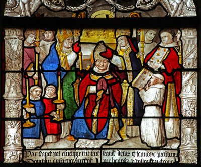 Vindu w31 som viser en scene fra St Denis liv: hans er ordinert til biskop av French School