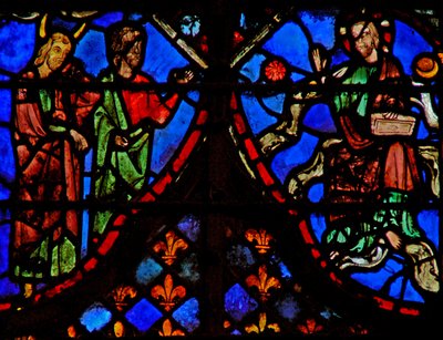 Vindu w3 Moses og en ledsager; Gud i herlighet med sol og måne av French School