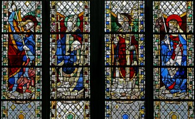 Vindu w49 som viser St. Michael, St. Julien, St. Guillaume, St. Genevieve av French School