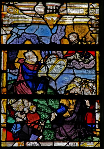 Vindu w5 som viser Moses på Sinai-fjellet av French School