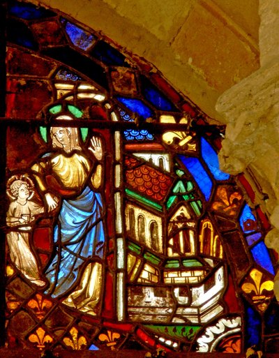Vindu w6 som viser Maria med spedbarnet Jesus tar ham med til templet av French School
