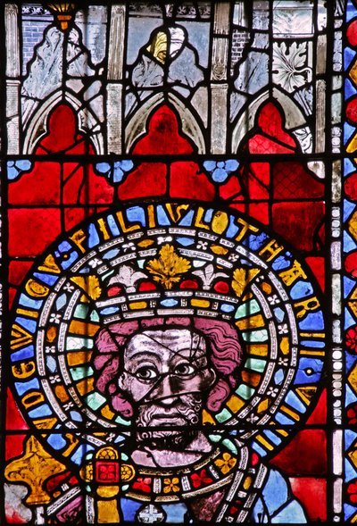 Vindu w7 som viser Louis, sønn av Lotharius II av French School