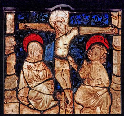 Vindu w7 som viser korsfestelsen, fra Church of Betton, Bretagne av French School