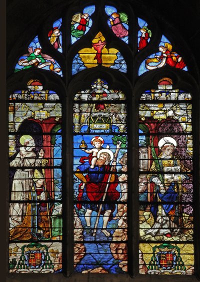Vindu w9 som viser St Francis, St Christopher, St Stephen av French School