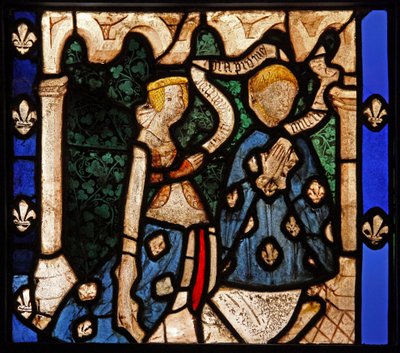 Vindu w9 som viser givere, fra Church of Betton, Bretagne av French School